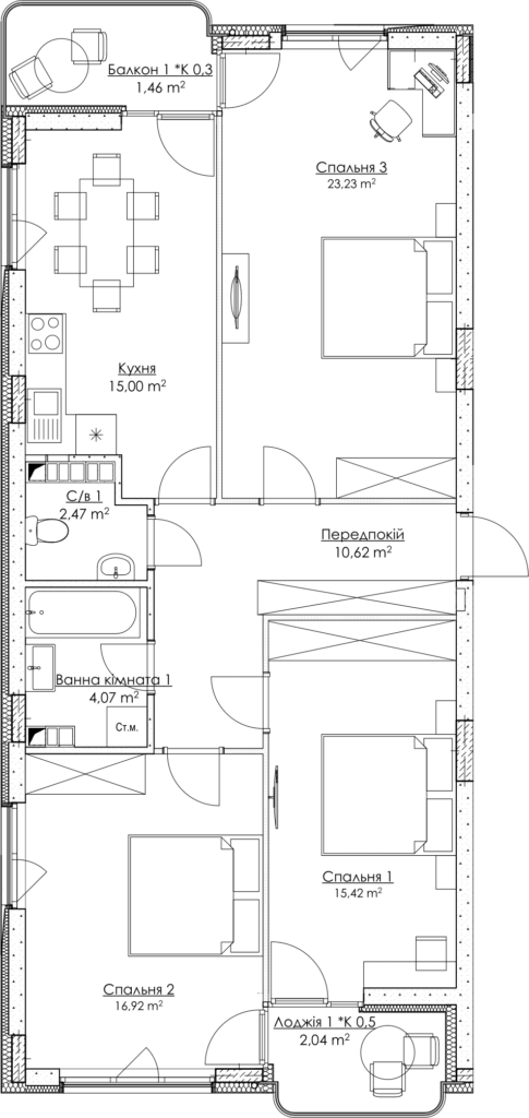 3-кімнатна 91.14 м² в ЖК O2 Residence від 29 512 грн/м², Київ