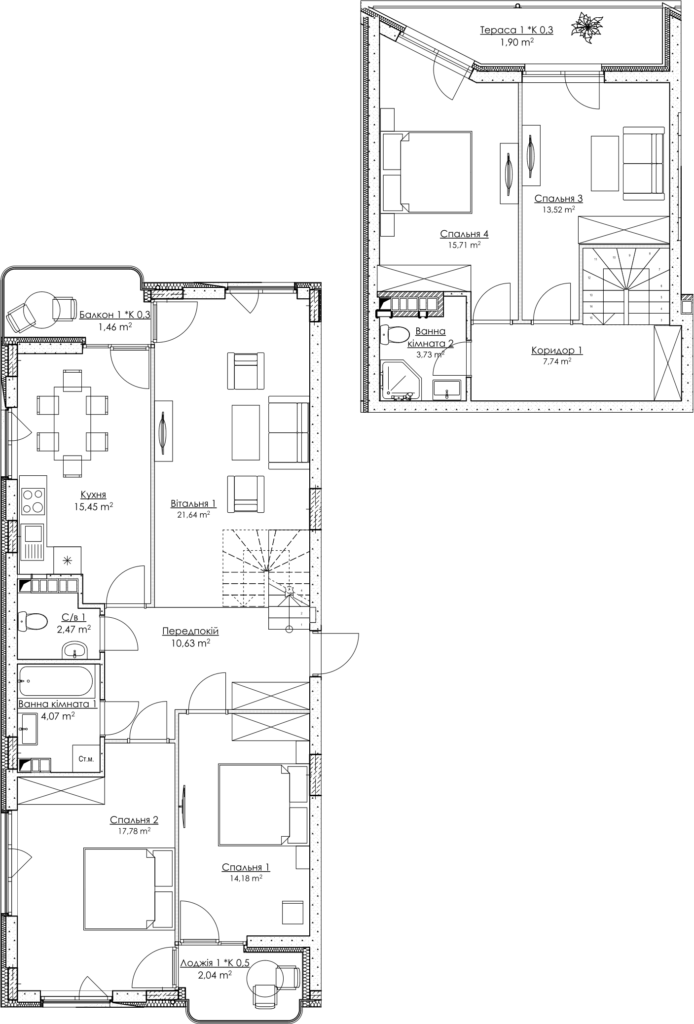 Двухуровневая 132.32 м² в ЖК O2 Residence от 27 806 грн/м², Киев