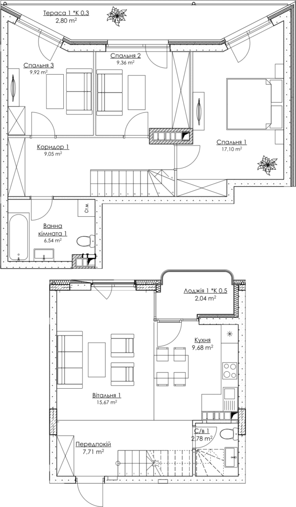 Двухуровневая 92.65 м² в ЖК O2 Residence от 26 224 грн/м², Киев