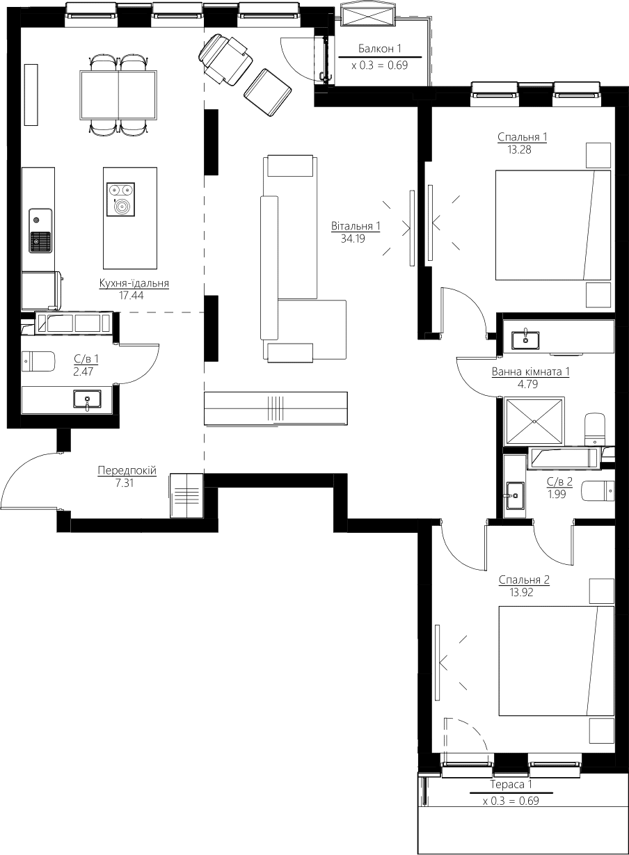 3-кімнатна 96.78 м² в ЖК Happy House від 38 588 грн/м², Київ