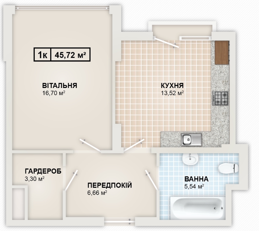 1-кімнатна 45.4 м² в ЖК HydroPark DeLuxe від 22 000 грн/м², Івано-Франківськ