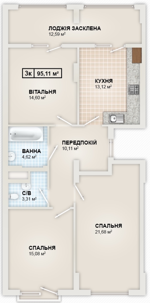 3-комнатная 95.11 м² в ЖК HydroPark DeLuxe от 25 500 грн/м², Ивано-Франковск