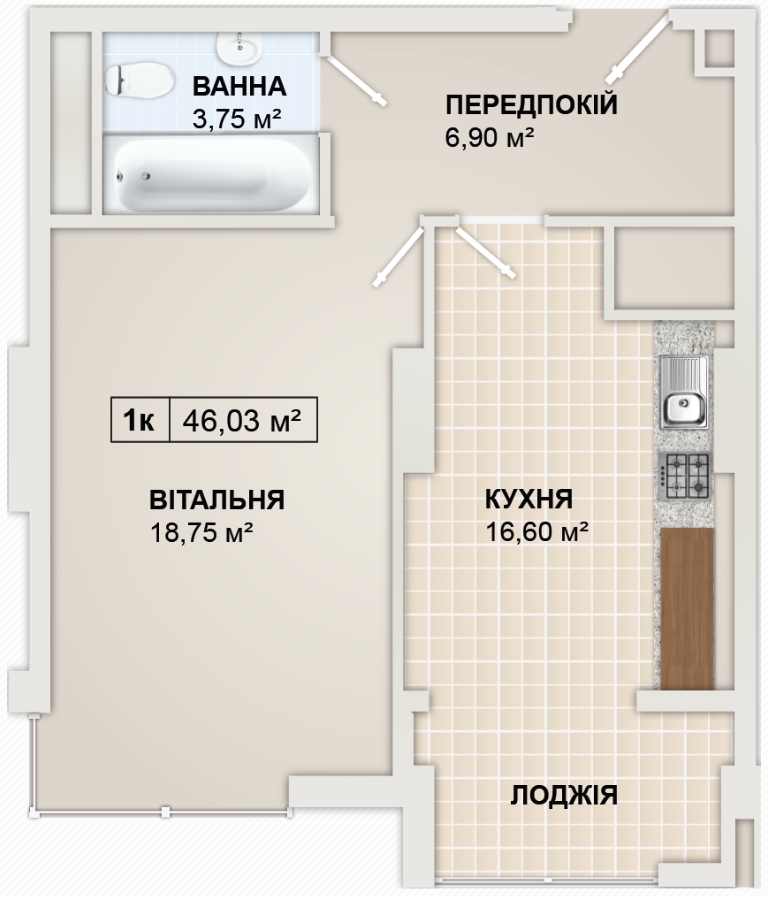 1-комнатная 45.9 м² в ЖК LYSTOPAD от 14 800 грн/м², Ивано-Франковск
