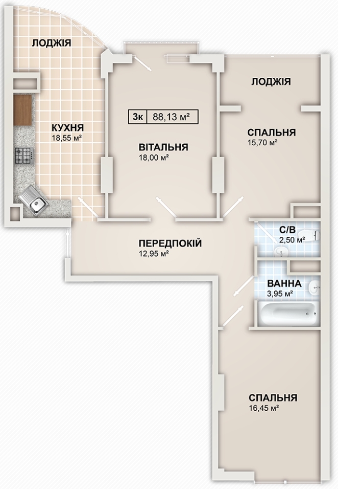 3-кімнатна 88.1 м² в ЖК LYSTOPAD від 14 800 грн/м², Івано-Франківськ