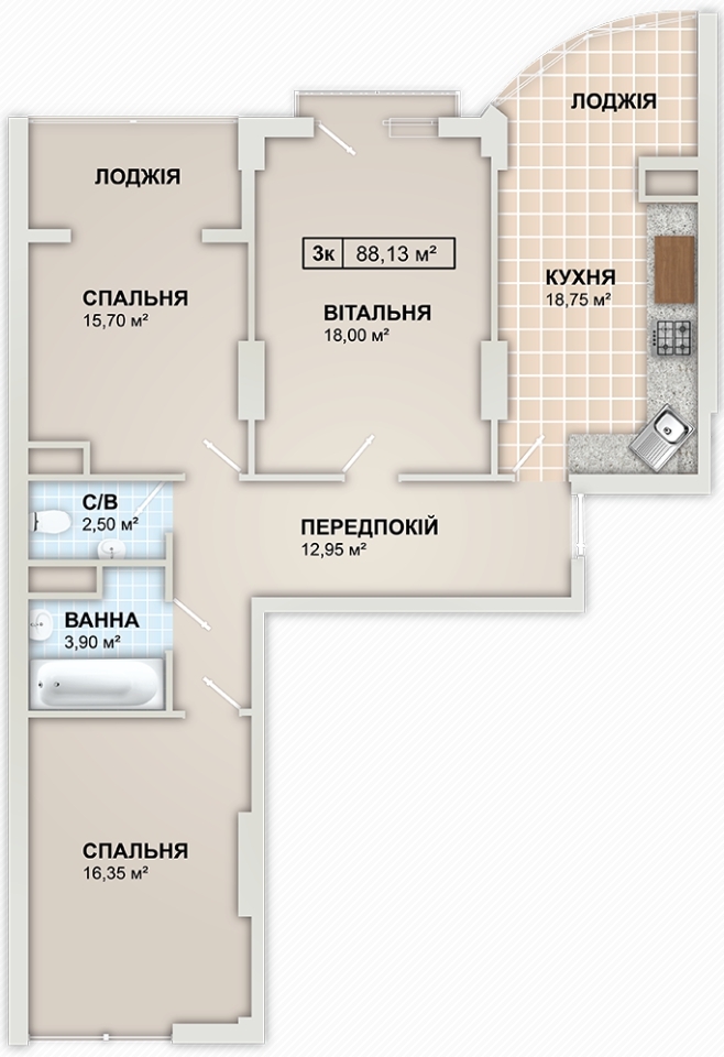 3-кімнатна 88.1 м² в ЖК LYSTOPAD від 14 800 грн/м², Івано-Франківськ