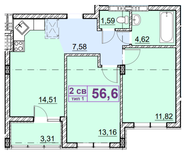 2-комнатная 56.6 м² в ЖК Идея от 17 000 грн/м², с. Гнедин