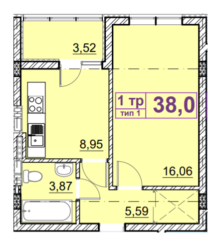 1-кімнатна 38.3 м² в ЖК Ідея від 20 000 грн/м², с. Гнідин