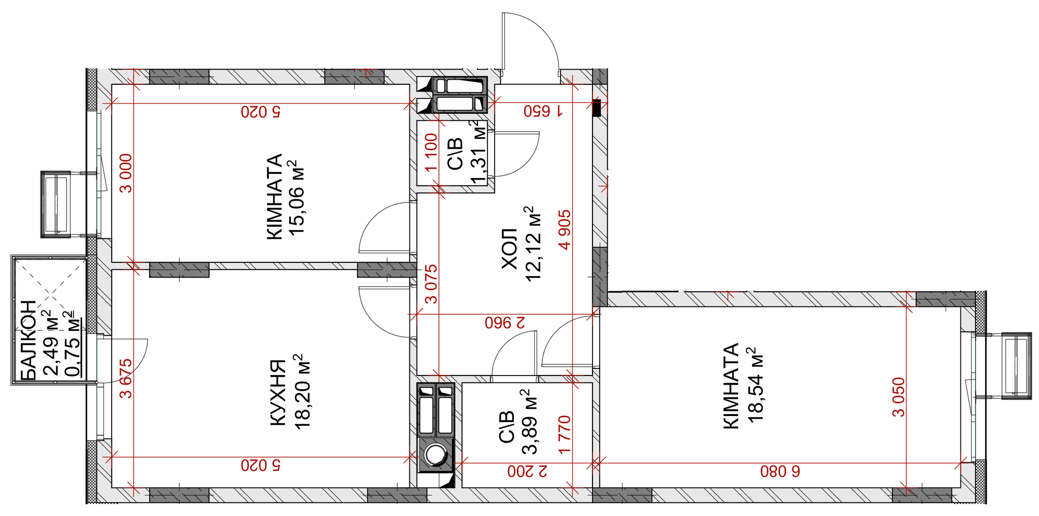 2-кімнатна 69.12 м² в ЖК Riverside від 31 000 грн/м², с. Погреби