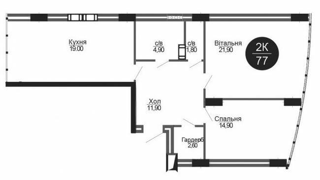 2-комнатная 77 м² в ЖК Parus от 48 900 грн/м², Ивано-Франковск