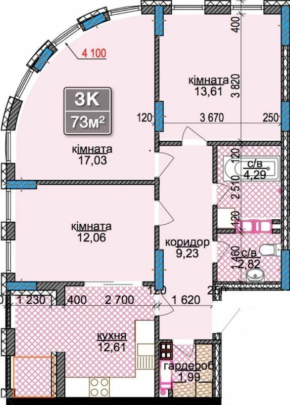 3-комнатная 73 м² в ЖК River Park 3 от застройщика, Ивано-Франковск