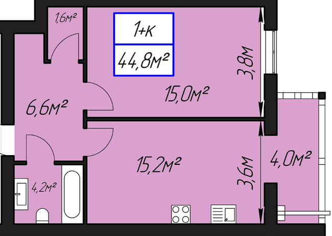 1-комнатная 44.8 м² в ЖК Парковый городок от 13 200 грн/м², Ивано-Франковск