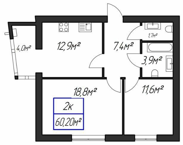 2-комнатная 60.2 м² в ЖК Парковый городок от 13 200 грн/м², Ивано-Франковск