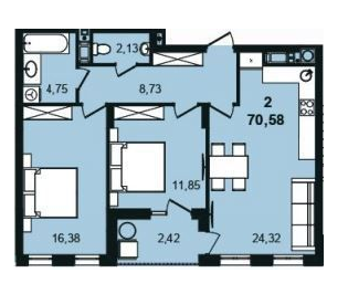 2-кімнатна 70.58 м² в ЖК Tiffany apartments від 24 000 грн/м², Львів