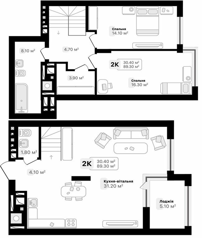 2-кімнатна 89.3 м² в ЖК Auroom City від 19 700 грн/м², Львів