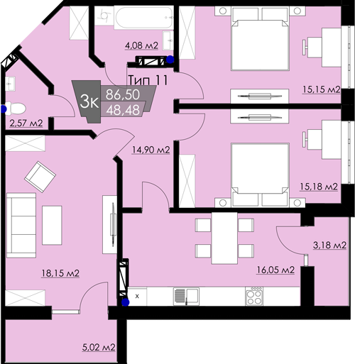 3-кімнатна 86.5 м² в ЖК Resident Hall від 18 750 грн/м², Львів