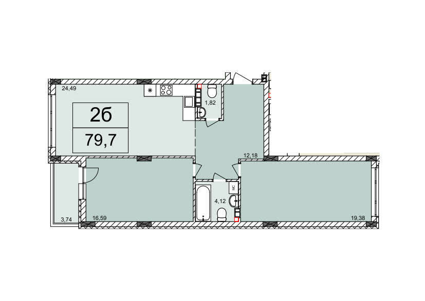 2-кімнатна 79.7 м² в ЖК Білий Шоколад від 21 750 грн/м², Львів