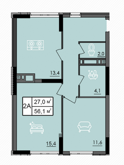 2-кімнатна 56.1 м² в ЖК Лісопарковий від 21 900 грн/м², Вінниця