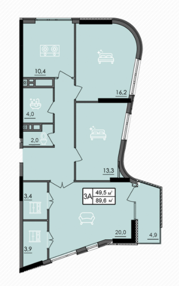 3-кімнатна 89.6 м² в ЖК Лісопарковий від 22 000 грн/м², Вінниця