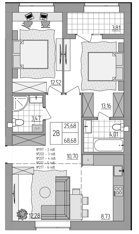 2-кімнатна 68.68 м² в ЖК Синергія Light від 12 900 грн/м², Рівне