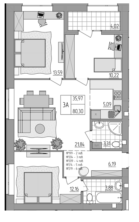 3-кімнатна 80.3 м² в ЖК Синергія Light від 12 900 грн/м², Рівне