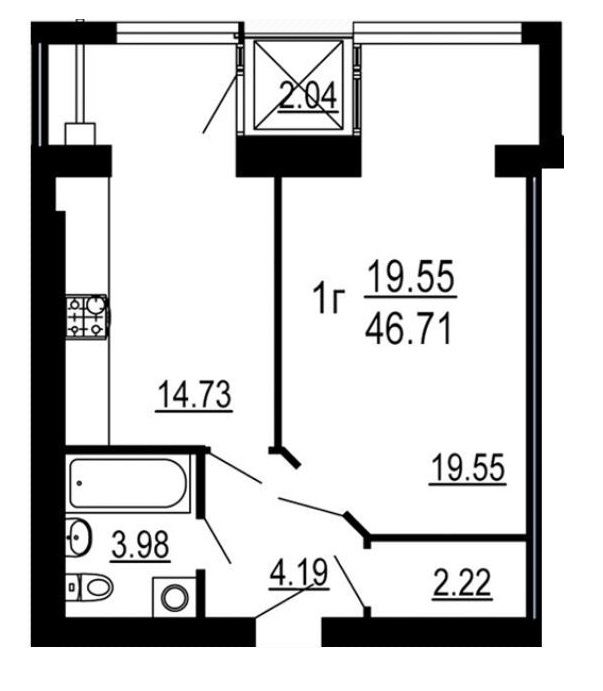 1-кімнатна 46.71 м² в ЖК Сімейний комфорт від 14 400 грн/м², Вінниця