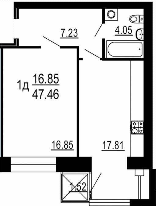 1-комнатная 47.56 м² в ЖК Семейный комфорт от 14 400 грн/м², Винница