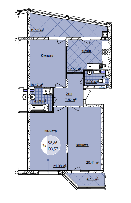 3-кімнатна 103.57 м² в ЖК Imperial Park Avenue від забудовника, Чернівці