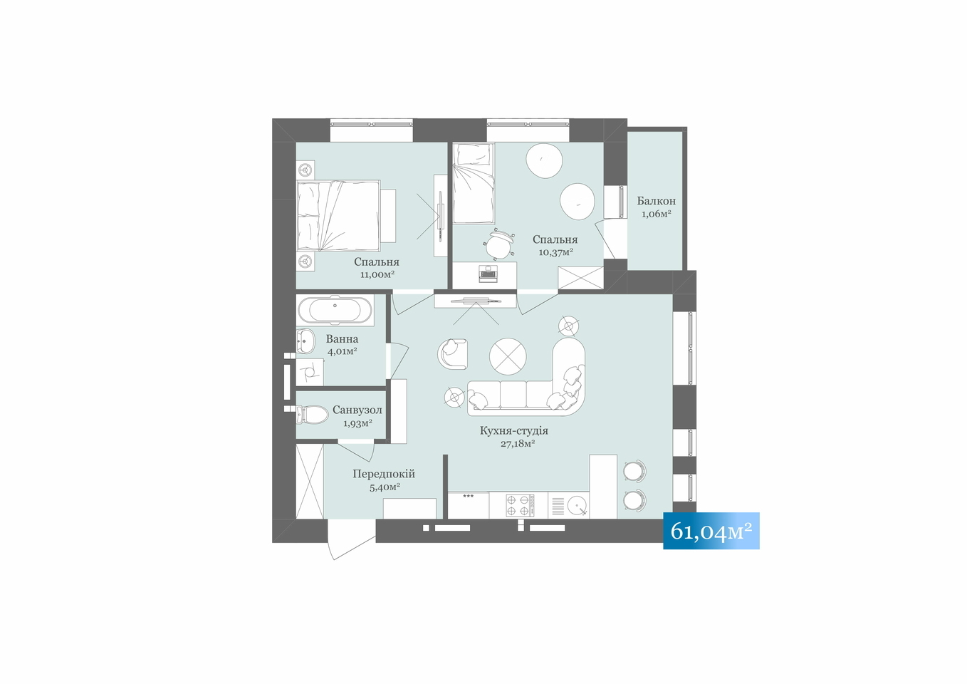 2-кімнатна 61.04 м² в ЖК West Towers від 21 100 грн/м², Ужгород