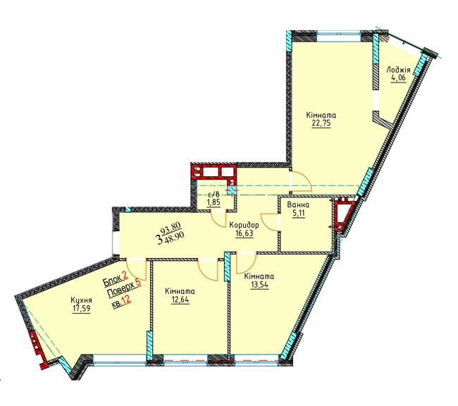 3-кімнатна 93.8 м² в ЖК Водограй від 25 350 грн/м², Чернівці