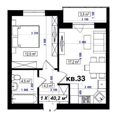 1-комнатная 40.2 м² в ЖК Амстердам от 16 350 грн/м², с. Белогородка