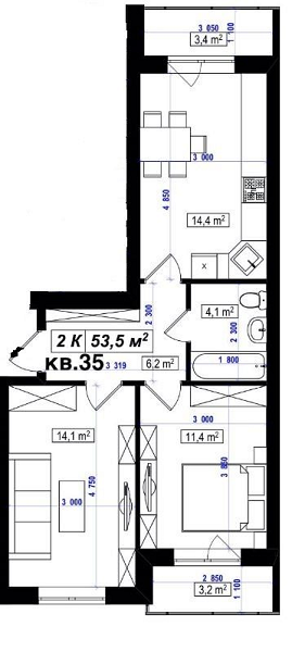 2-комнатная 53.5 м² в ЖК Амстердам от 15 350 грн/м², с. Белогородка