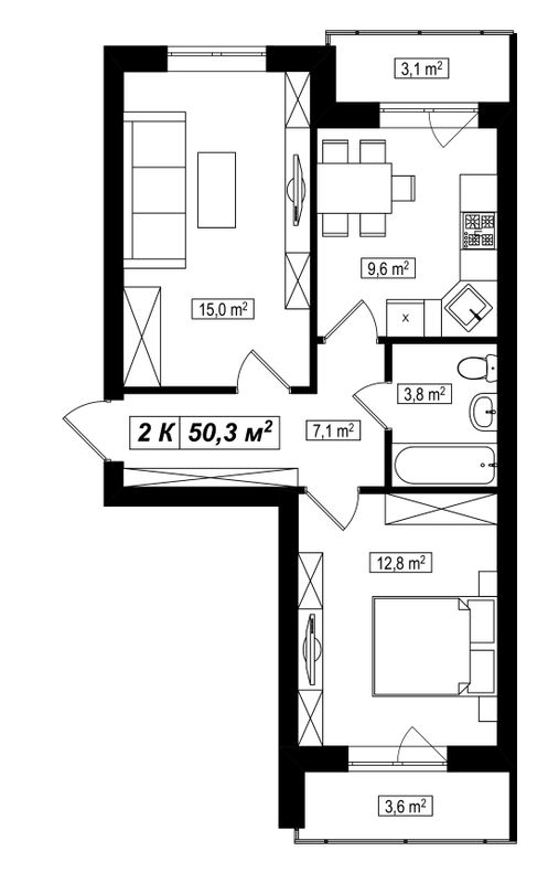 2-кімнатна 50.3 м² в ЖК Амстердам від 13 900 грн/м², с. Білогородка