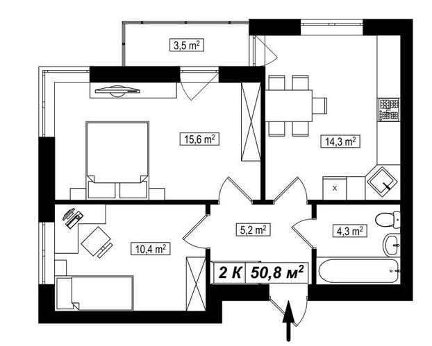 2-комнатная 50.8 м² в ЖК Амстердам от 13 900 грн/м², с. Белогородка