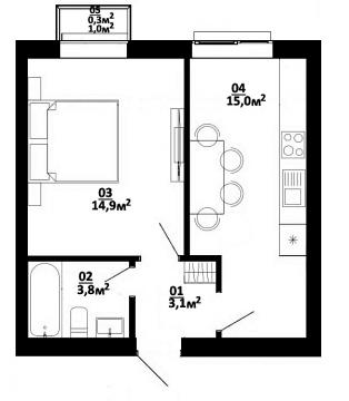 1-кімнатна 37.1 м² в ЖК Білий Шоколад.Center від 17 300 грн/м², с. Білогородка