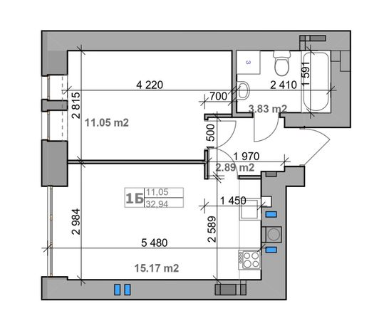 1-кімнатна 32.94 м² в ЖК Рідний від 22 000 грн/м², с. Гатне