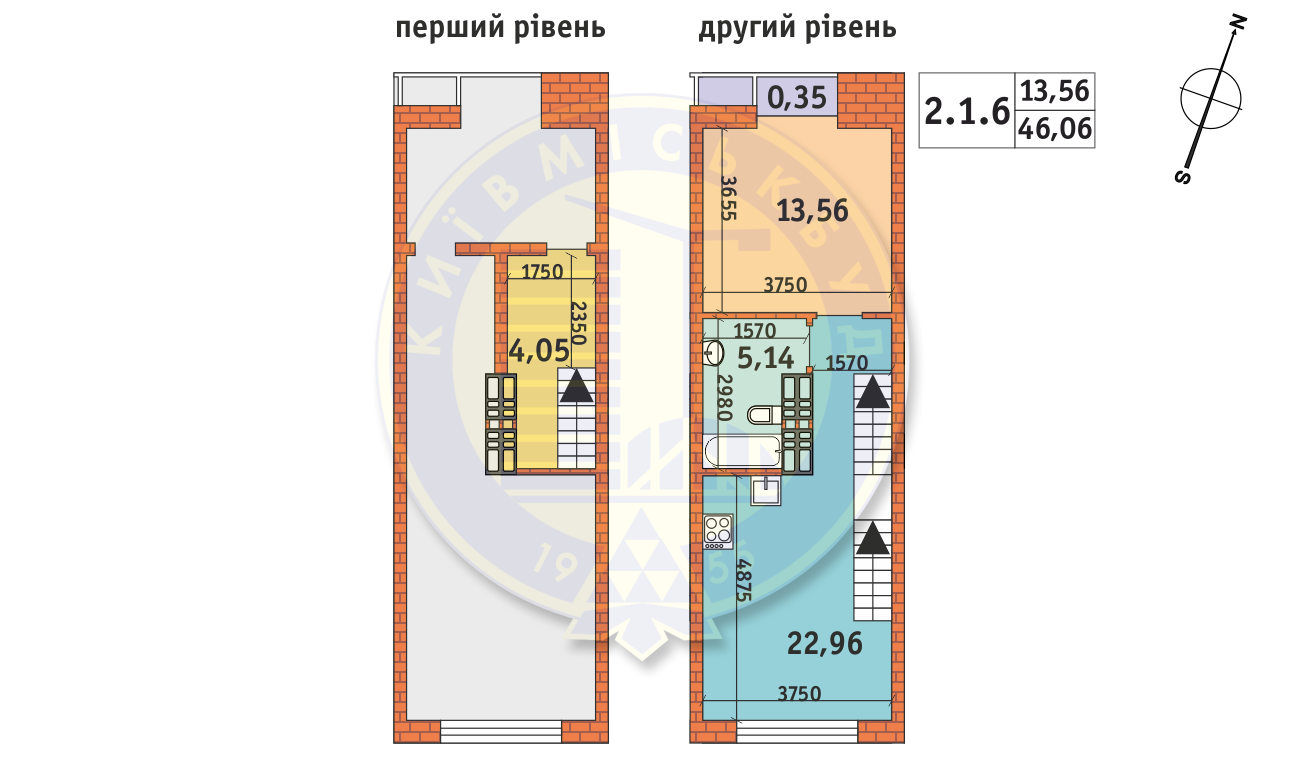 1-кімнатна 46.06 м² в ЖК Twin House від 23 765 грн/м², Київ