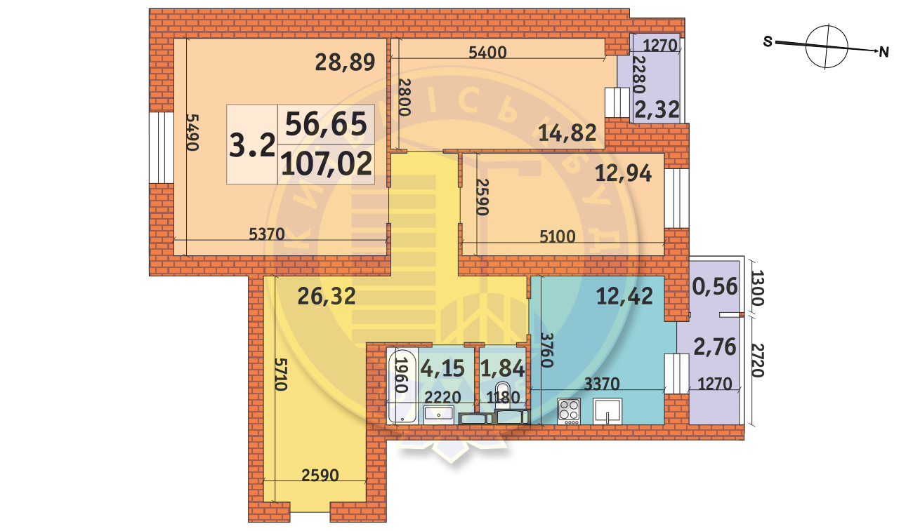 3-кімнатна 107.02 м² в ЖК Новомостицький від 22 934 грн/м², Київ