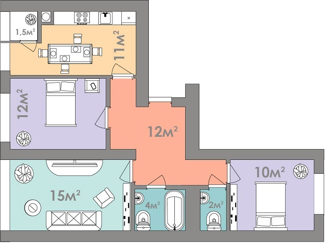 3-кімнатна 69.5 м² в ЖК Евромісто від 18 500 грн/м², с. Крюківщина