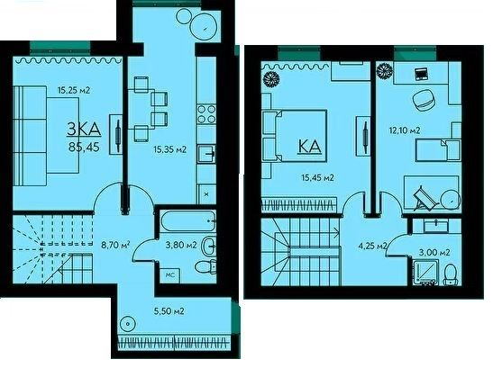 Двухуровневая 85.45 м² в ЖК Молодежный городок от 12 500 грн/м², с. Крюковщина