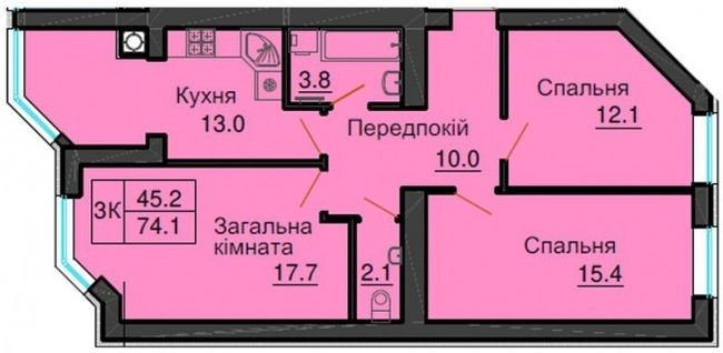 3-комнатная 74.1 м² в ЖК Sofia Nova от 32 000 грн/м², с. Новоселки