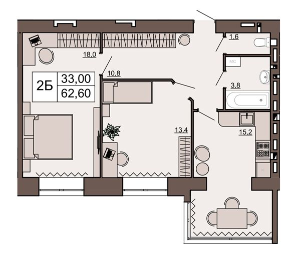 2-кімнатна 62.6 м² в ЖК Шоколад від 12 900 грн/м², Рівне