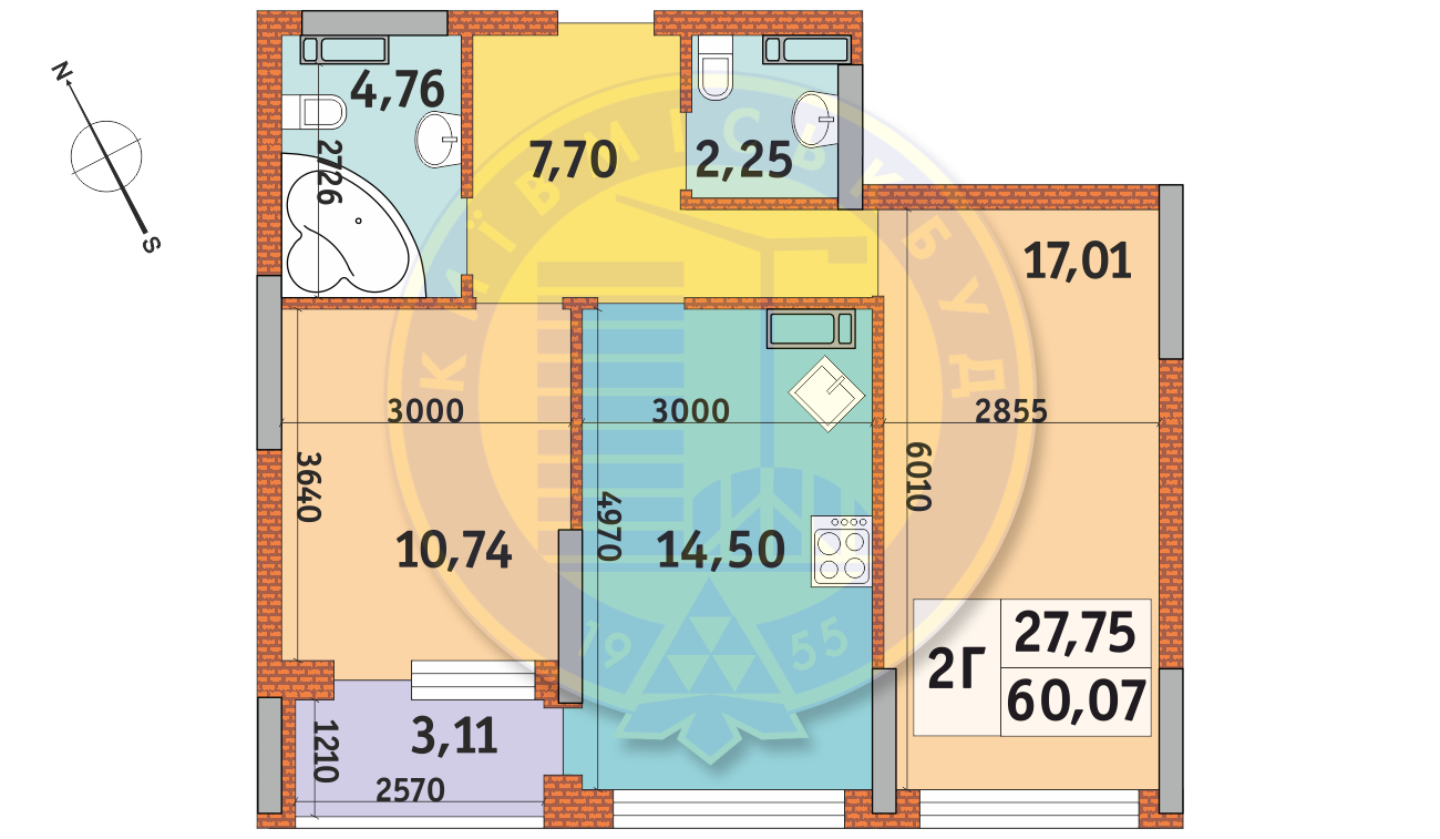 3-комнатная 60.07 м² в ЖК Урловский-2 от 28 476 грн/м², Киев