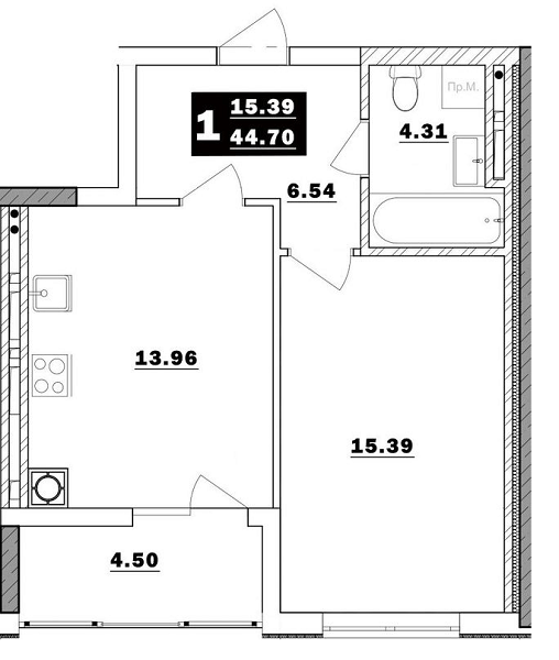 1-комнатная 44.7 м² в ЖК Обуховский ключ от 15 300 грн/м², г. Обухов