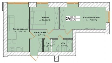 2-кімнатна 59.49 м² в ЖК Life від 18 000 грн/м², смт Гостомель