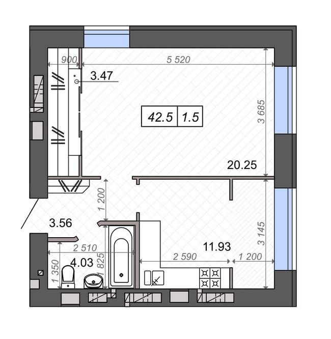 1-кімнатна 42.5 м² в ЖК Нові Метри Park від 23 550 грн/м², м. Ірпінь