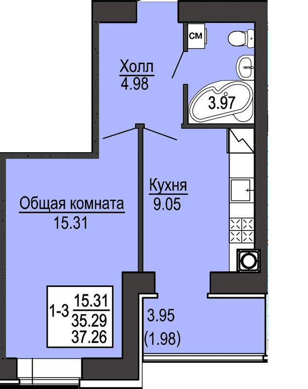 1-кімнатна 37.26 м² в ЖК Софіївська сфера від 28 500 грн/м², с. Софіївська Борщагівка