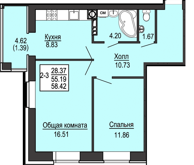 2-кімнатна 58.42 м² в ЖК Софіївська сфера від 26 500 грн/м², с. Софіївська Борщагівка