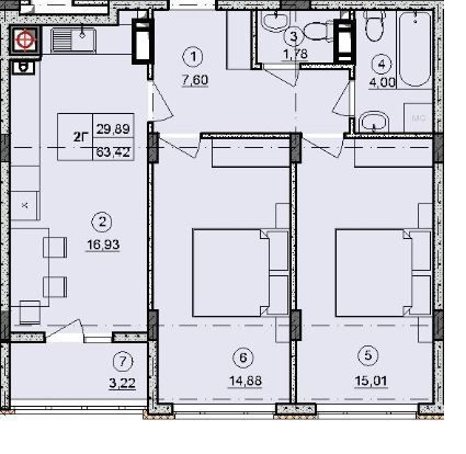 2-комнатная 63.42 м² в ЖК Стожары от 16 000 грн/м², с. Софиевская Борщаговка