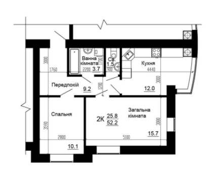 2-комнатная 52.2 м² в ЖК Bavaria City от 15 200 грн/м², с. Крюковщина