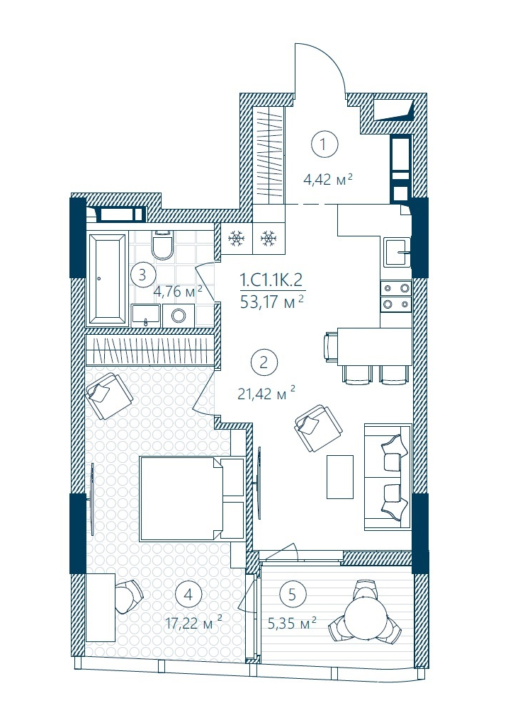 1-кімнатна 53.17 м² в ЖК Rusaniv Residence від 54 606 грн/м², Київ